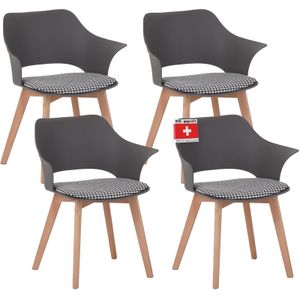 ALBATROS Esszimmerstühle 4er Set AALBORG, Grau - Beine aus Buche Massiv-Holz, Skandinavisches Retro-Design, bequemer Schalenstuhl - Eleganter Küchenstuhl, Stuhl Esszimmer für Esstisch