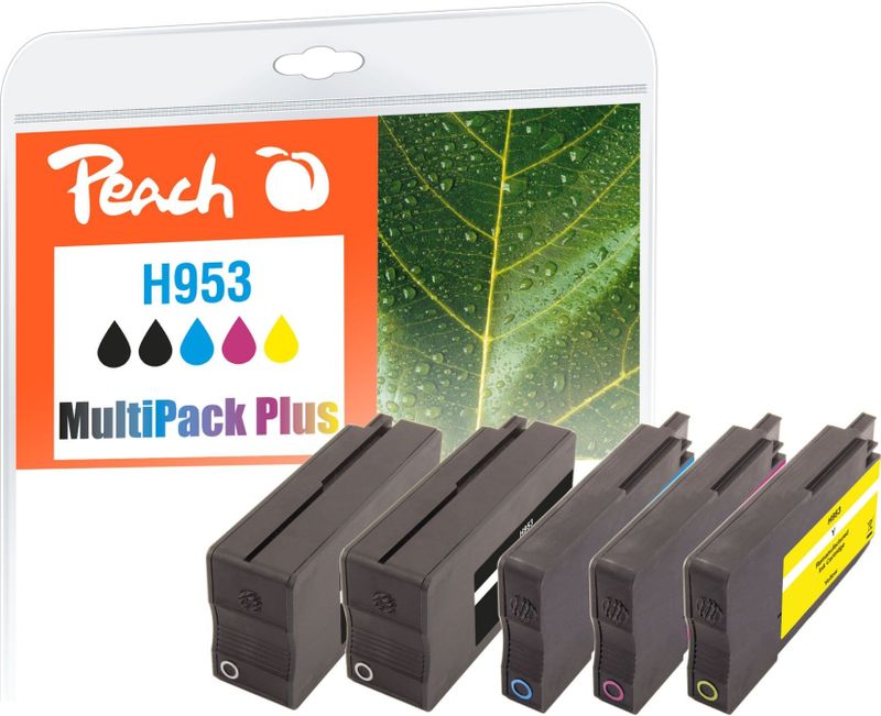 Peach HP 953  5 Druckerpatronen (2*bk, c/m/y) ersetzt HP No. 953, L0S58AE*2, F6U12AE, F6U13AE, F6U14AE für z.B. HP OfficeJet Pro 8730 (wiederaufbereitet)