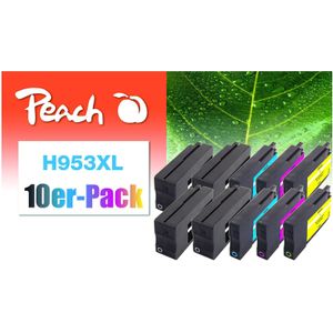 Peach HP 953 XL 10 Druckerpatronen XL (2*bk, bk, c/m/y) ersetzt HP No. 953XL, L0S70AE*4, F6U16AE*2, F6U17AE*2, F6U18AE*2 für z.B. HP OfficeJet Pro 7720 (wiederaufbereitet)