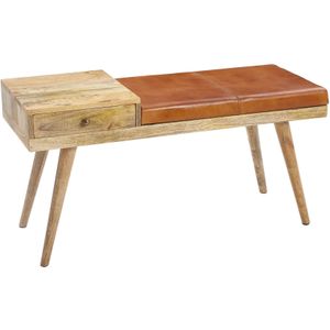 KADIMA DESIGN Retro-Stil Sitzbank: Stauraum, Ziegenleder-Bezug, 100x52x38 cm, Schublade, Anti-Rutsch-Noppen.
