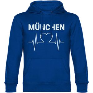 multifanshop Kapuzen Sweatshirt - München blau - Herzschlag - Druck weiß - Hoodie