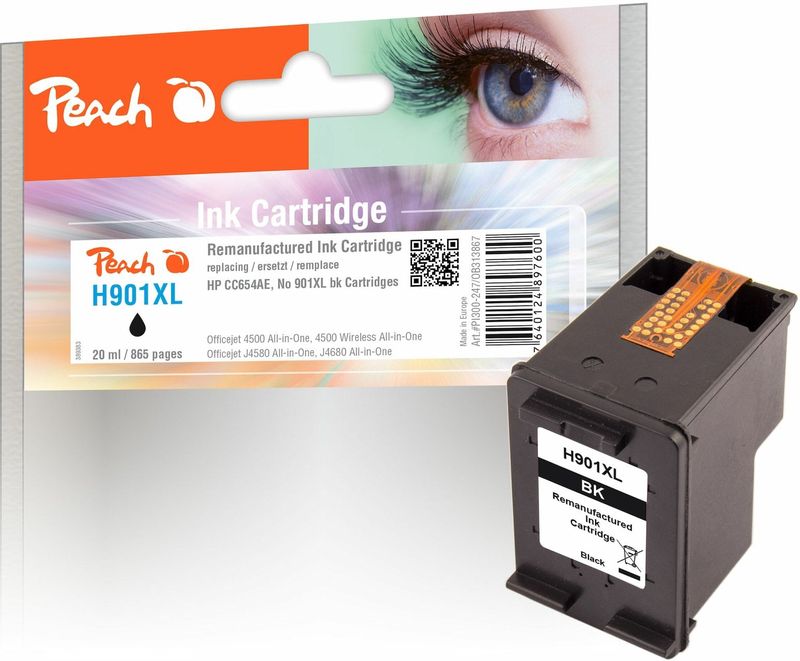 Peach HP 901 XLBK Druckkopf XL bk ersetzt HP No. 901XL BK, CC654AE für z.B. HP OfficeJet J 4580, HP OfficeJet 4500, HP OfficeJet 4500 Wireless (wiederaufbereitet)