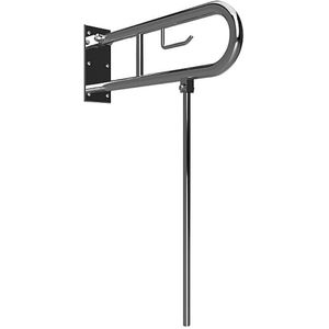 Brillantbad BELP Stützklappgriff in U-Form mit Standfuß & Toliettenpapierhalter Edelstahl poliert 100x800x866 mm, 120 kg Traglast für Bad & WC >> zum Bohren