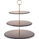 Schiefer Etagere 3-Stöckig - gold