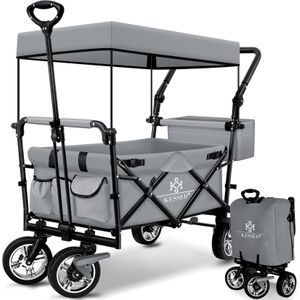 KESSER® Bollerwagen faltbar GT9000 mit Dach Handwagen Transportwagen  inkl. 2x 3-Punkt Gurtsystem  klappbar  Vollgummi-Reifen  bis 80 kg  Vorder- und Hinter-Bremse  inkl. Cover & Schloss