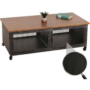 Couchtisch MCW-N28, Sofatisch, Rollen 2 Fächer, 3D-Struktur Industrial Retro Metall Holz 45x120x60cm ~ schwarz, braun