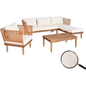 Garten-Garnitur MCW-L29, Garnitur Sitzgruppe Lounge-Set Sofa, Akazie Holz MVG-zertifiziert ~ creme-weiß