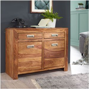 Massivholz Sideboard 90cm Sheesham Kommode mit 2 Türen & 2 Schubladen Landhaus Style