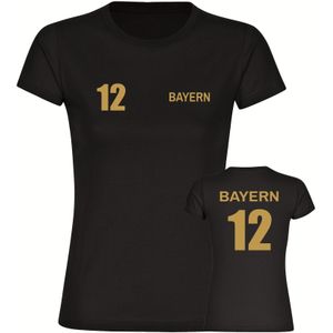 multifanshop Damen T-Shirt - Bayern - Trikot Nummer 12 gold - Druck gold metallic - Frauen