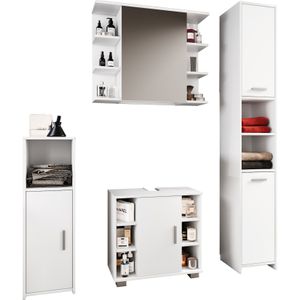 VCM 4-tlg. Badmöbelset  Badmöbel  Set aus Unterschrank, Midischrank, Hochschrank und Spiegelschrank  Badezimmermöbel - Zalo II