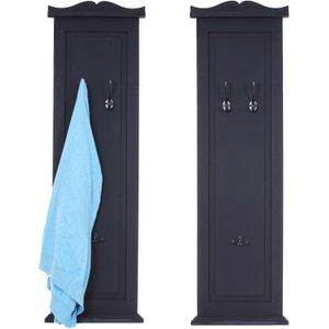 2er-Set Garderobe H33, Wandgarderobe Garderobenpaneel, Wandhaken Holz 109x28x4cm ~ dunkelgrau lackiert