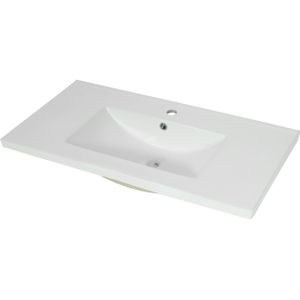 Waschbecken MCW-D16, Waschtisch Handwaschbecken Möbelwaschtisch Badezimmer Bad, Keramik eckig weiß ~ 92cm 30mm Kante