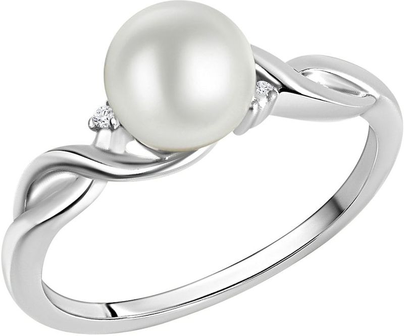 Zeeme Pearls Ring Silber 925 rhodiniert mit weißer Perle & Zirkonia