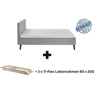 Polsterbett 180 x 200 Amira Bettgestell mit Kopfteil Grau