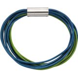 Zeeme Stainless Steel Armband Leder 9-reihig türkis mit Magnetverschluß aus Stahl 19cm lang