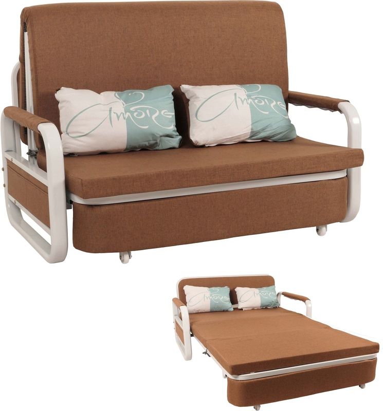 Schlafsofa MCW-M83, Schlafcouch Couch Sofa, Schlaffunktion Bettkasten Liegefläche, 130x185cm ~ Stoff/Textil braun