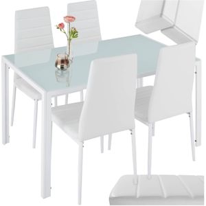 tectake® Esszimmergruppe, 5-teilig, gepolstert mit Kunstlederbezug, bodenschonende Kunststoffkappen