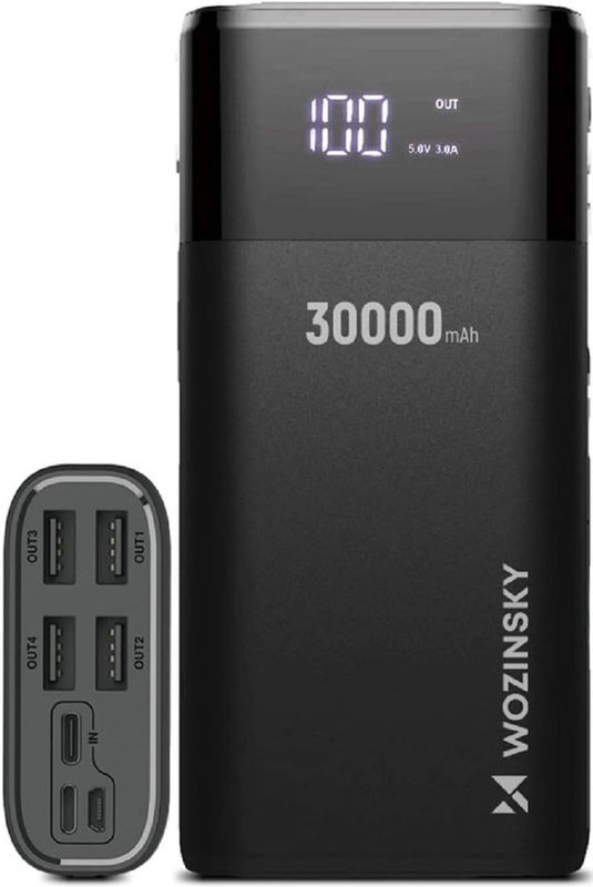 Powerbank 30000mAh 4 x USB mit LCD-Display Schwarz