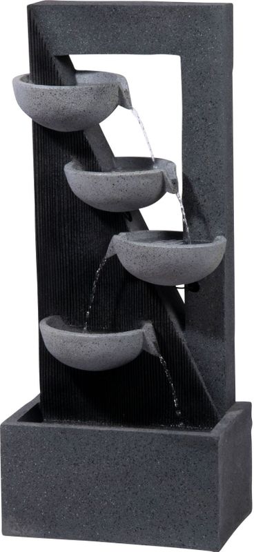 Dobar Polyresin-Brunnen mit Pumpe und LED´s, eckig mit 4 Schalen