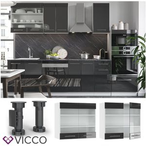 VICCO Hängeglasschrank 80 cm Anthrazit Küchenzeile Unterschrank Fame