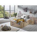 Stauraumbett Noah 140 x 200 cm, mit Rolllattenrost mit 5 Bettschubladen, Ausf. Eiche Artisan Dekor