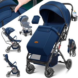 KIDIZ® Kinderwagen Kinderbuggy klappbar Liegebuggy Sportwagen Faltbar 360° Räder 5-Punkt Gurt Inkl. Fußsack, Getränkehalter, Regenabdeckung & Moskitonetz verstellbare Rückenlehne & Sonnenverdeck