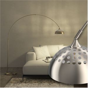 tectake® Bogenleuchte, 70er Jahre Retro-Stil, Teleskopbogen mit schwenkbarem Lampenschirm, Fußschalter, höhenverstellbar 187 - 206 cm