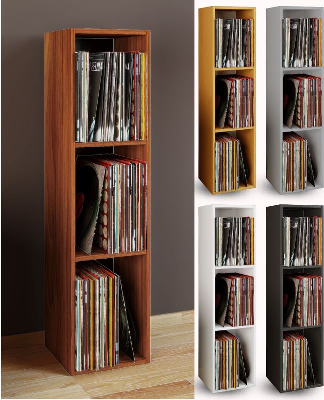 VCM Holz Schallplatten Regal  Stand Regal mit 3 Fächer für 100 Schallplatten  Maße: H. 107 x B. 34 x T. 30 cm - Platto