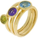 Zeeme Gemstones Ring-Set Silber 925 vergoldet mit Blautopas (beh.) Peridot Amethyst