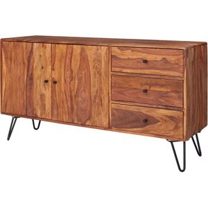 KADIMA DESIGN Sheesham Sideboard, 145x75x40 cm, Landhausstil, 3 Schubladen & 2 Türen, Haarnadelbeine
