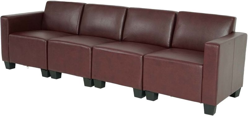 Modular 4-Sitzer Sofa Couch Moncalieri, Kunstleder ~ rot-braun