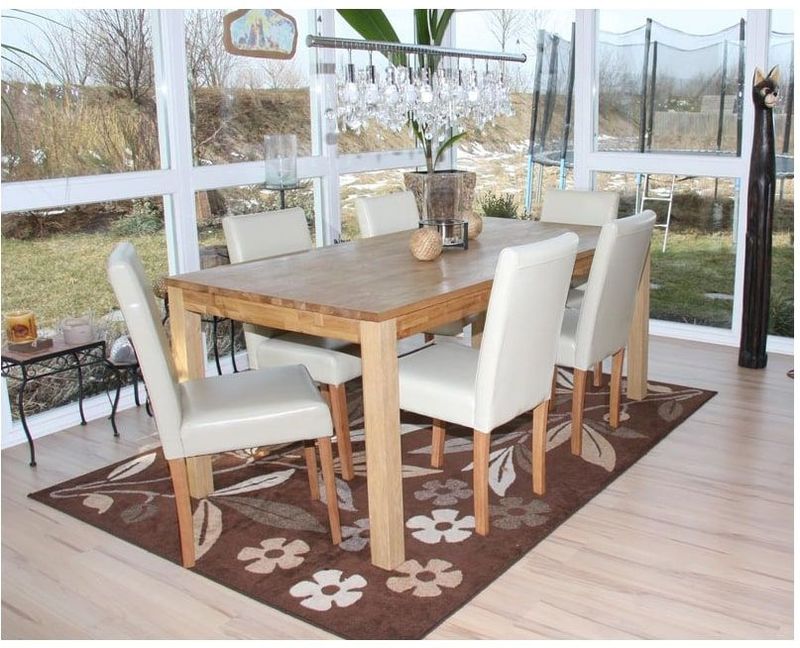 6er-Set Esszimmerstuhl Stuhl Küchenstuhl Littau, Leder ~ creme, helle Beine