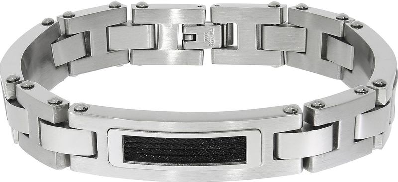 Zeeme Stainless Steel Armband Edelstahl matt glanz zweifarbig mit schwarzem Stahlseil