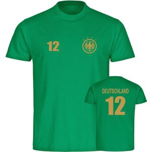 multifanshop Herren T-Shirt - Deutschland - Adler Retro Trikot 12 Gold - Druck gold metallic - Männer