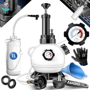 MASKO® Bremsenentlüftungsgerät Auto Bremsentlüfter KFZ Bremsflüssigkeits-Wechselgerät 3L für Scheibenbremsen & Trommelbremsen mit Handpumpe & 1L Absaugbehälter für E20, Adapter, Schlauch & Zubehör