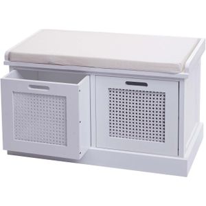 Sitzbank MCW-J49, Polsterbank Garderobenbank, Kissen Aufbewahrungsboxen Staufach 47x75x40cm ~ weiß, Polster creme-