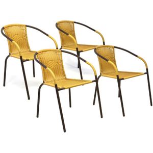 VCM 4er Set Bistrostuhl Stapelstuhl Balkonstuhl Gartenstuhl  beige hellbraun  Poly-Rattan  Maße H. 73x B. 53x T. 60 cm