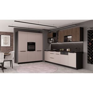 Küche ARONA + MONZA LOFT 280 + 180 cm Küchenzeile Küchenblock Nußbaum Kaschmir