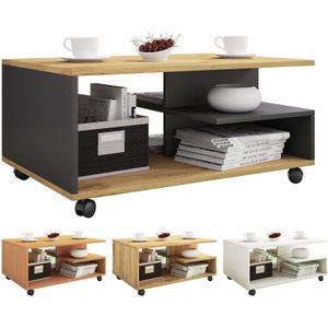 VCM Holz Couchtisch schlicht  Sofatisch Rollen  Maße ca. H. 41 x B. 80 x T. 50 cm  rollbar Kaffeetisch - Stango L