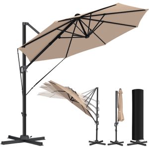 KESSER® Sonnenschirm Ampelschirm SUN Rund XL Ø330 cm Inkl. Abdeckung + Windsicherung 7-Fach Verstellbar Drehbar Neigbar Kippbar Groß 360° Drehbar Gartenschirm mit Kurbel Sonnenschutz UV50+