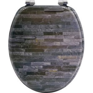 sanicomfort WC Sitz Bricks , MDF Holzkern, ohne Absenkautomatik, Toilettensitz mit Klodecken, Klobrille und Deckel, verchromte Metallscharniere, einfache Montage