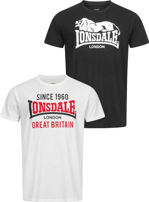 Lonsdale Herren T-Shirt normale Passform Doppelpack COLLESSIE