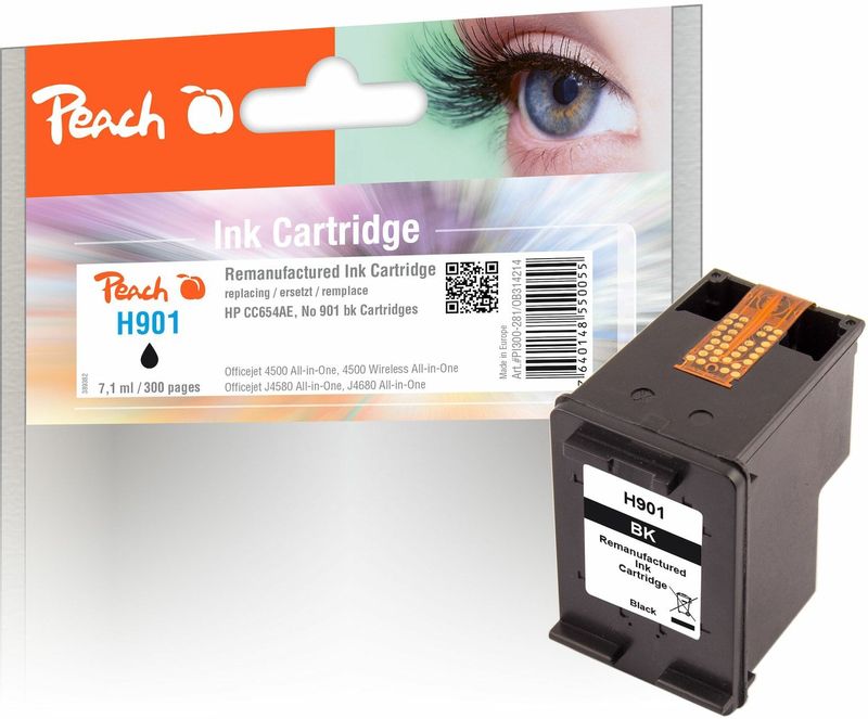 Peach HP 901 BK Druckkopf bk ersetzt HP No. 901 BK, CC653AE für z.B. HP OfficeJet J 4580, HP OfficeJet 4500, HP OfficeJet 4500 Wireless (wiederaufbereitet)