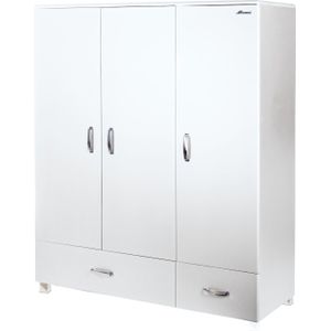 Miami - Kleiderschrank 3türig mit 2 Schubladen, inkl Kleiderstange und 4 Böden, Soft-Close, Autometallic Lackierung, chromfarbene Griffe, Füsse und Logo aus hochwertigem Autoschriftzug, light grey