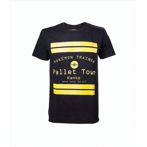 Pokemon Pallet Town Kanto Bedrucktes Herren Kurzarm T-Shirt Schwarz, L