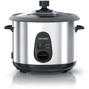Arendo Reiskocher elektrisch mit Warmhaltefunktion, 500W, Überhitzungsschutz, Dampfgaraufsatz, EDO, 1,5 Liter, Silber