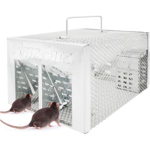 RatzFatz Lebendfalle Mausefalle, mit Doppeltür, aus Stahl und Eisen,30×22×15cm, für Wühlmäuse, Hamster, Meerschweinchen, Mäuse, Ratten