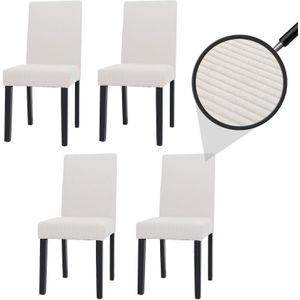 4er-Set Esszimmerstuhl Littau, Stuhl Küchenstuhl Hochlehner, Stoff/Textil Cord Holz ~ creme, dunkle Beine