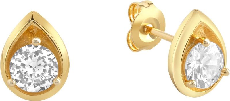 Zeeme Basic Ohrringe Silber 925 vergoldet Tropfen-Form mit Zirkonia weiß
