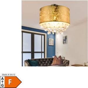 RGB LED Deckenleuchte, blattgold, Kristalle, H 31 cm